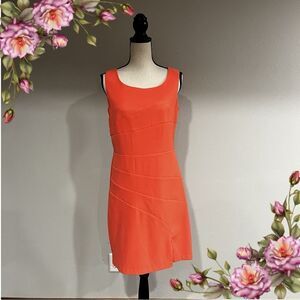 Solid blood orange color sleeveless scoop neck dress